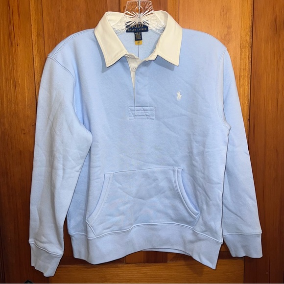 ***NWT*** 👕 Polo Ralph Lauren Light Blue Rugby Sweatshirt – Youth - Picture 1 of 4